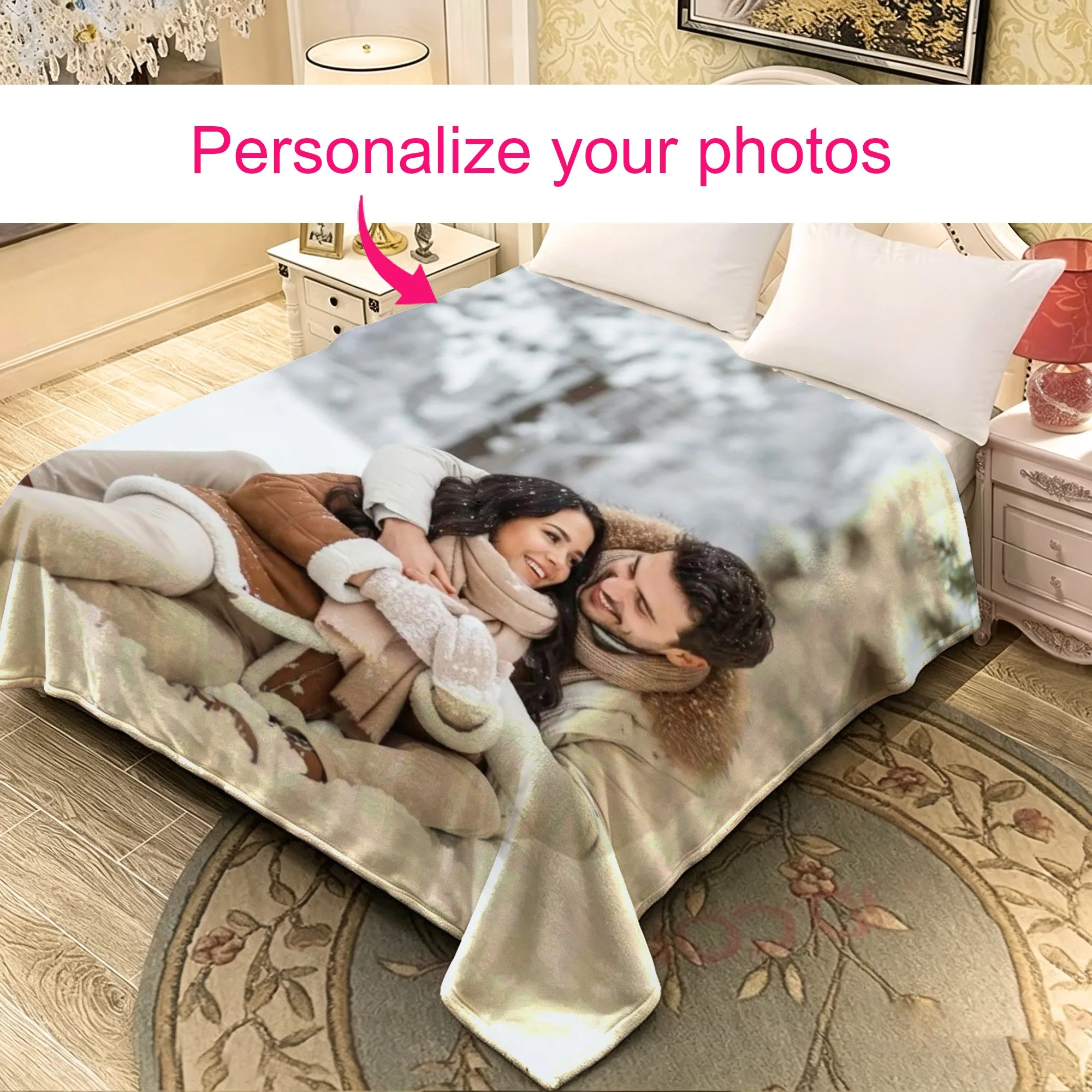 1PC Personalized Customized Photo Patterned Blanket, lightweight and Soft Blanket, a Gift Blanket for family and Friends.