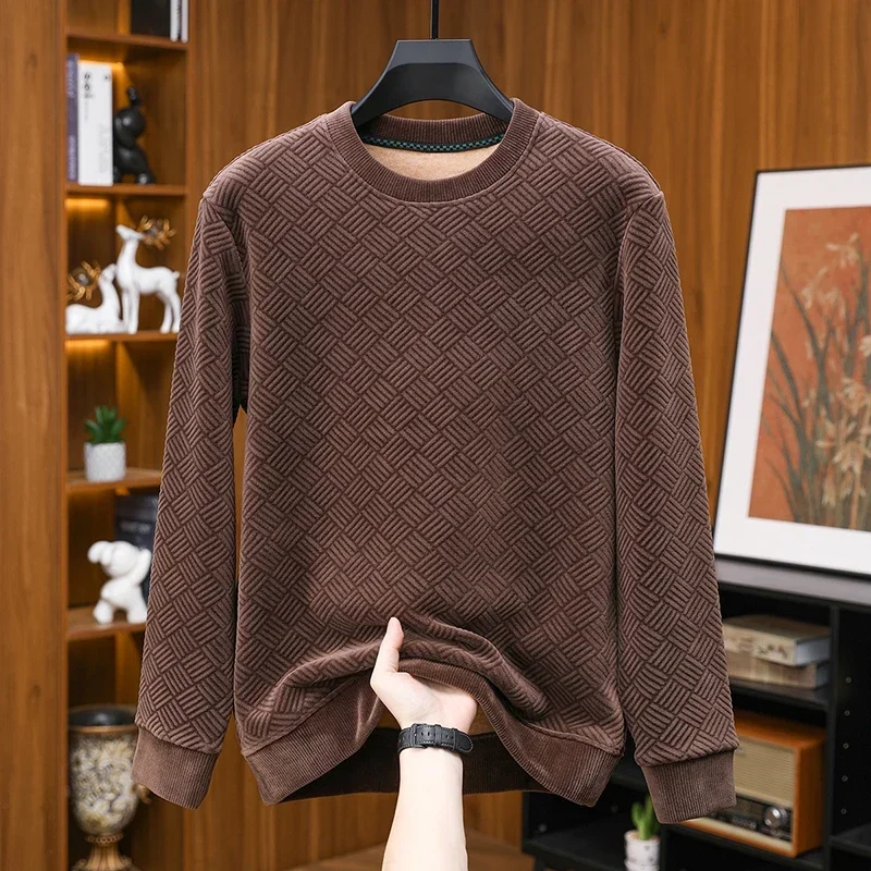 Men's Xlothing Autumn and Winter Camel Cashmere Pullover Round Neck Bottoming Top Long-sleeved Sweater T-shirt Mens Clothing