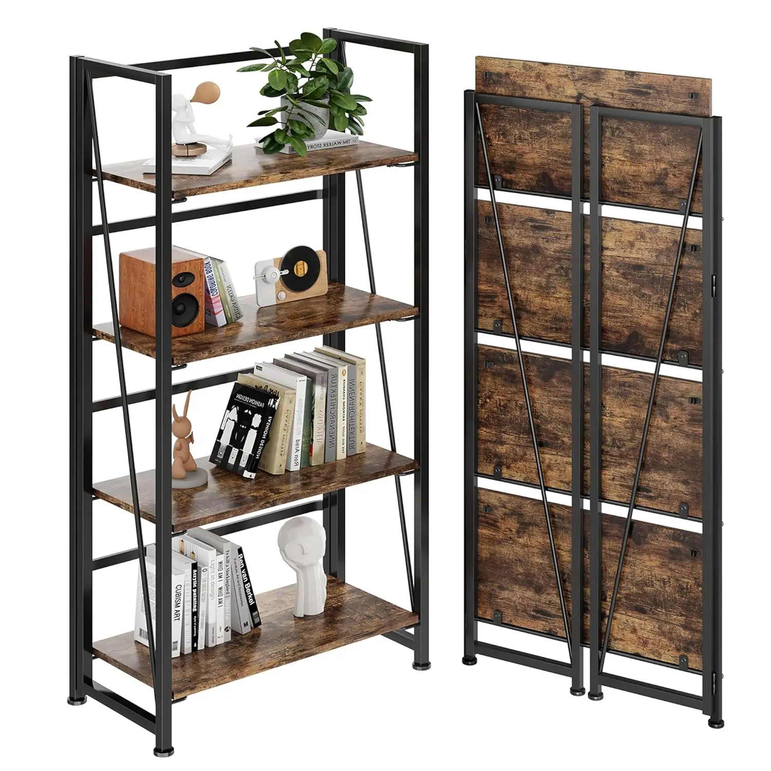 

Винтажный многофункциональный складной книжный шкаф-стеллаж, подставка для растений без сборки, полки для хранения для дома и офиса, на заказ