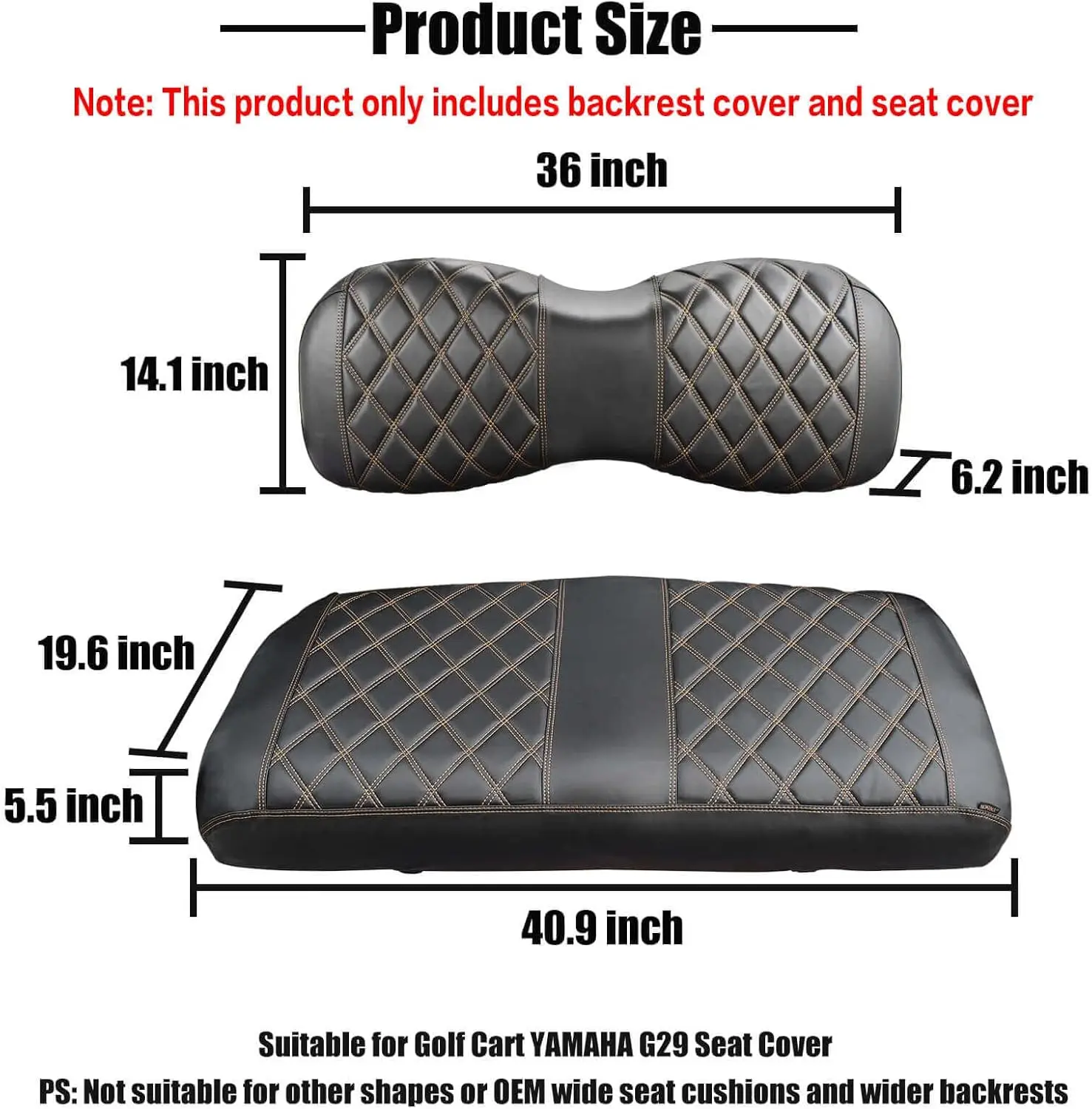 Diamante Frente Seat Covers para Carrinho de Golfe, Vinil Seat Cover para Yamaha Drive G29 e Drive 2