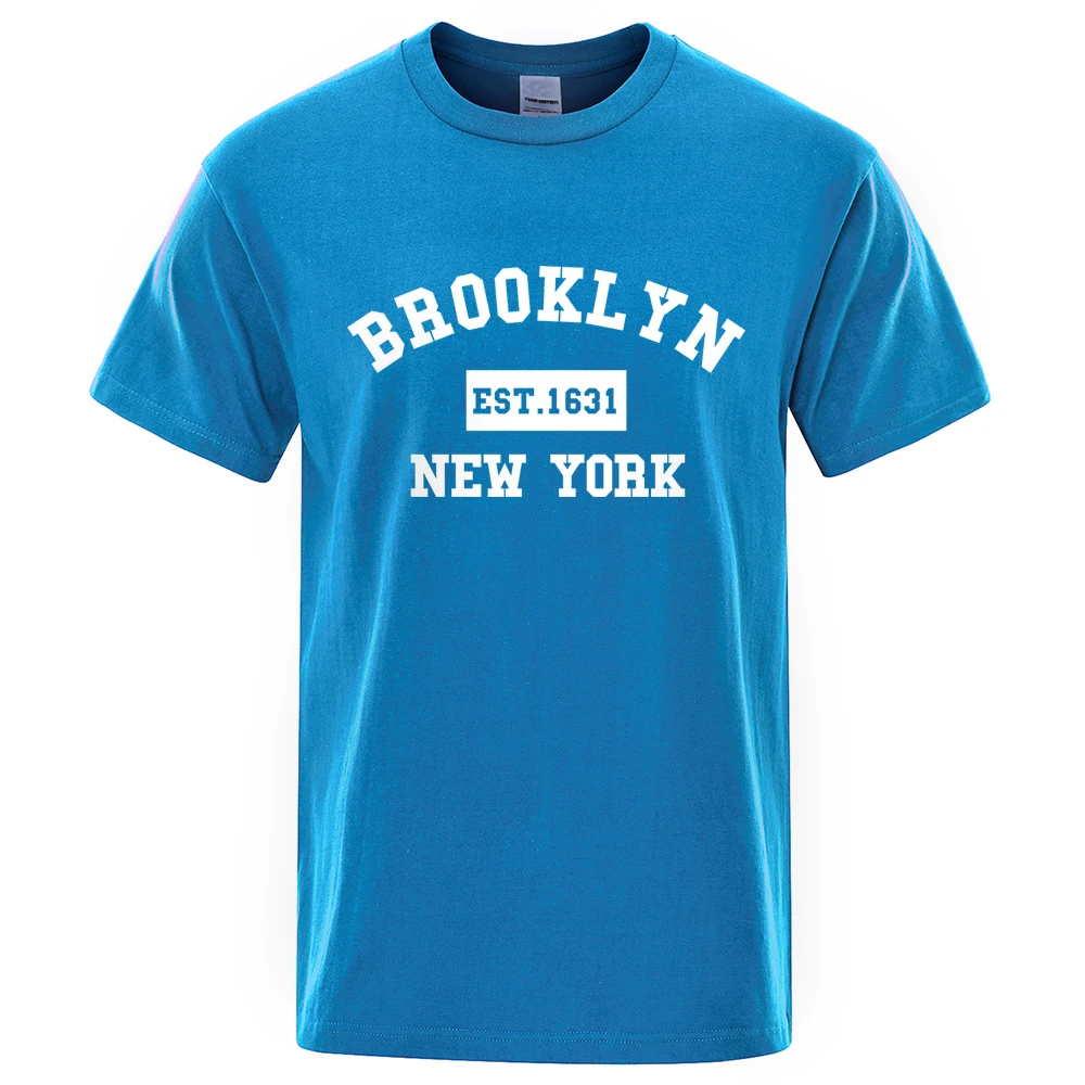 Brooklyn Est. 1631 New York Letter Print T Shirt Men Casual Loose Menswear Oversize Summer Cotton Casual O-Neck Cotton Clothing