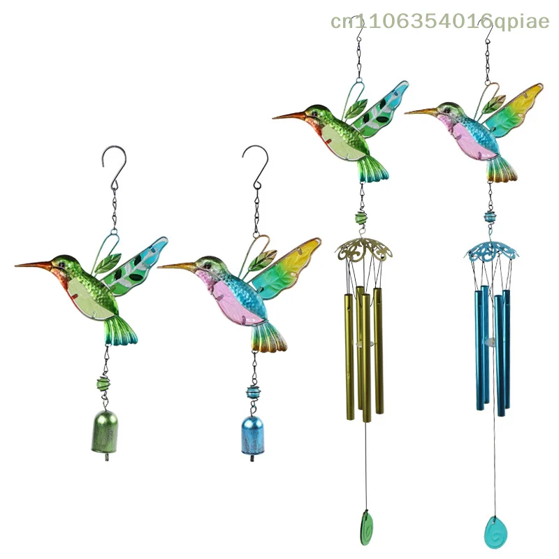 Metal Hummingbird Wind Chimes Home Creative Glass Painted Bells Hanging Decorations Window Door Decorations Garden Patio