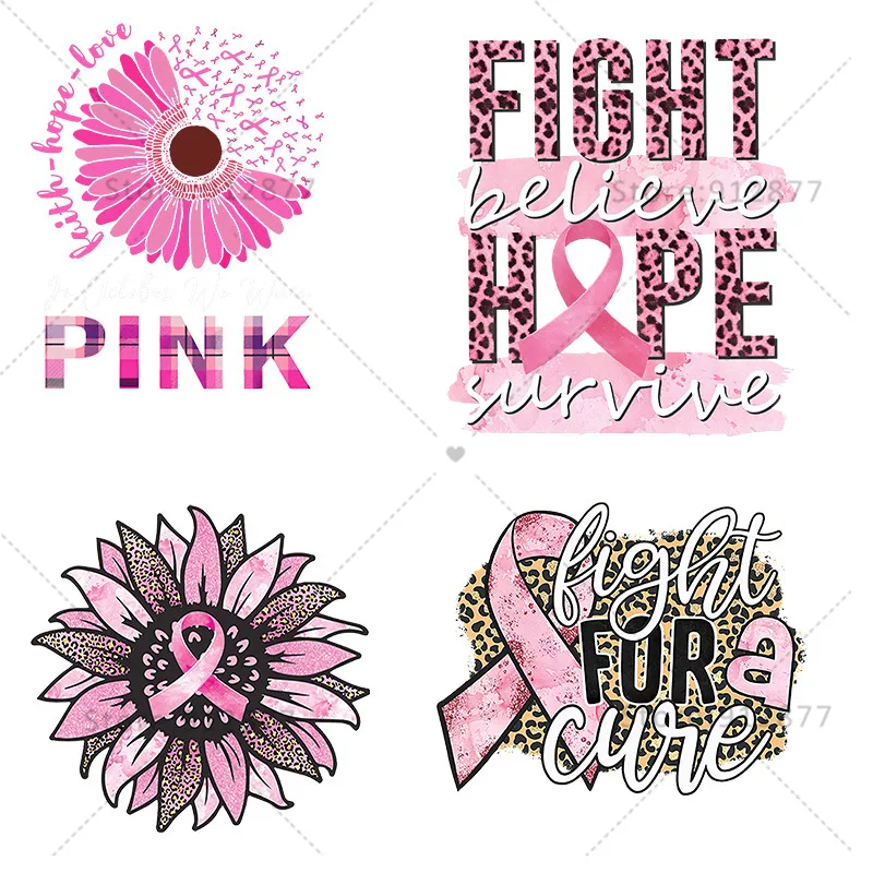 Fight For Cure Faith Leopard Breast Cancer Skull Custom Ready to press DTF Transfers Ready to Press on Garment Press Transfers