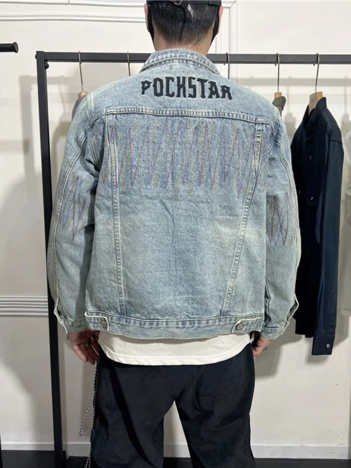 

Casual Sle Embroidered Slim Fit Men's Denim Jaet Trendy Brand Youth ular Outerwear Long Sve Windproof No Inner ket