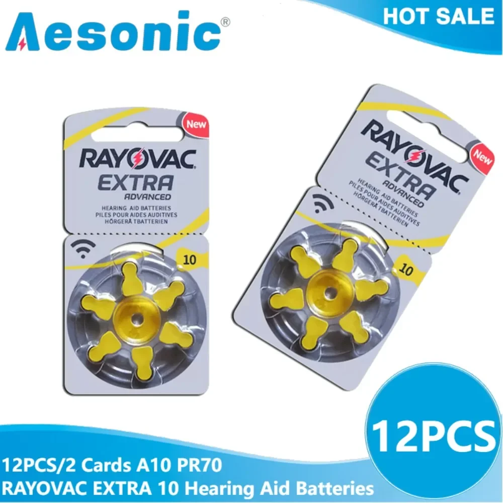 

12PCS/2Cards Hearing Aid Batteries A10 PR70 RAYOVAC EXTRA 10 A10 Zinc Air 1.45V Performance Battery for Hearing Aid