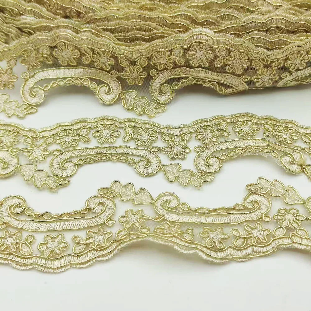 

Golden Lace Trims for Dress Costume Trimmings Applique Home Textiles Ribbon Crafts Sewing Fabric New lace