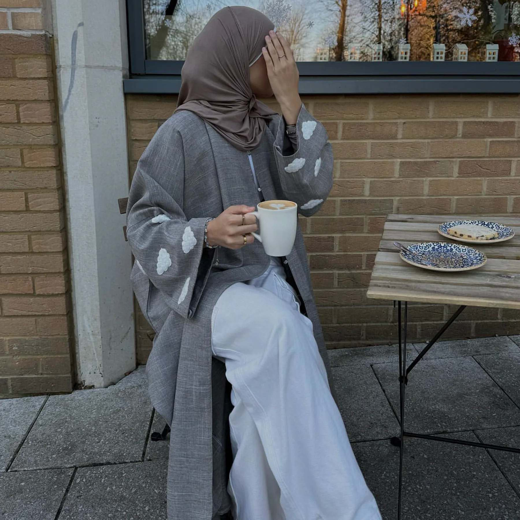 Wholesale Turkey EID Modest Dubai Abaya Girl Muslim Women Dress Luxury Clouds Embroidery Sleeves Kimono Linen Open Abaya