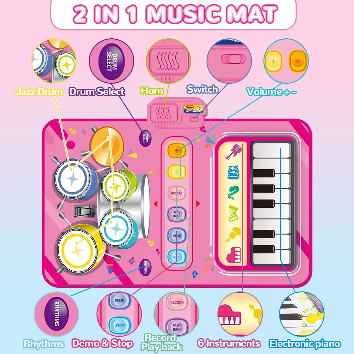 Jouets musicaux pour tout-petits, clavier de piano, batterie de jazz, polymère de jeu mentaires oriel, jouets éducatifs, 2 en 1