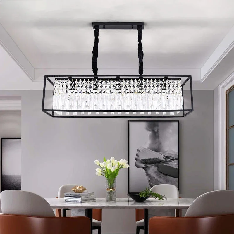 Lampadario di cristallo moderno lampada Haning nera/oro per sala da pranzo decorazioni per la casa di lusso cucina isola illuminazione Led rettangolo Lustre