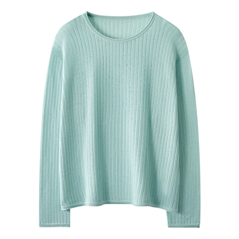 New women's 70% Yangtze yarn wool pullover casual hollow knitted sweater loose round neck Tops mulberry silk Jumper