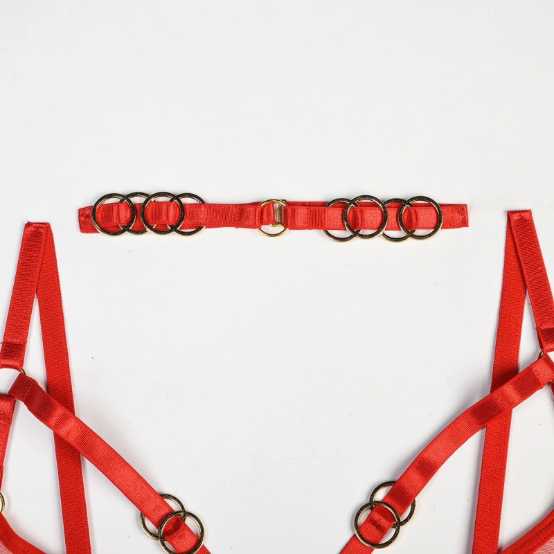 Bikini-Unterwäsche-Set, Metallring-Schnalle, Netz-Badeanzug trennt vierteiliges Set