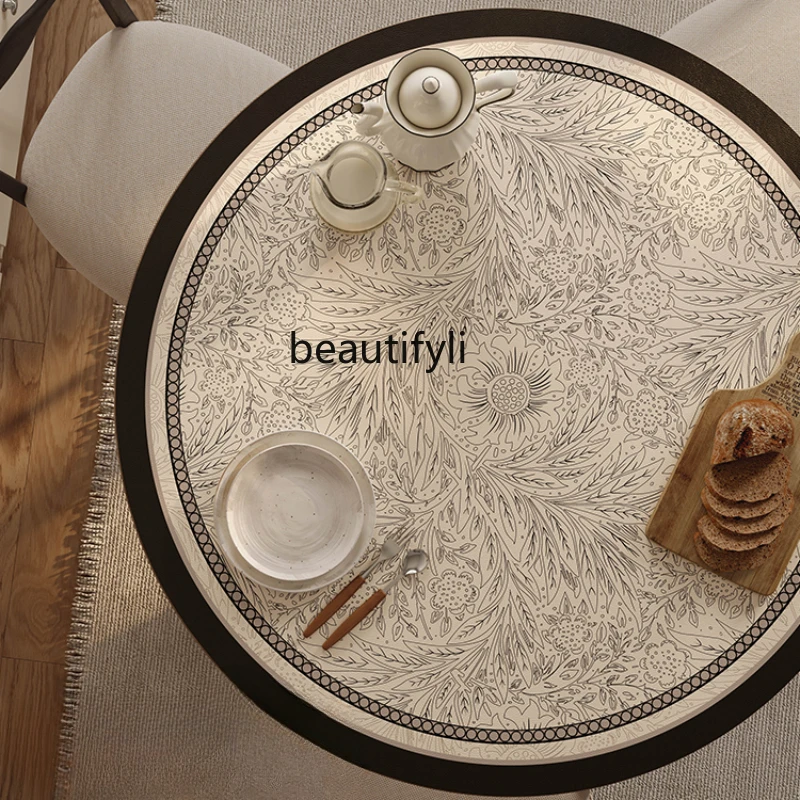 

French-Style High-Grade Restaurant round Tablecloth Leather Waterproof and Oil-Proof Easy-to-Care Mix-and-Match Mat