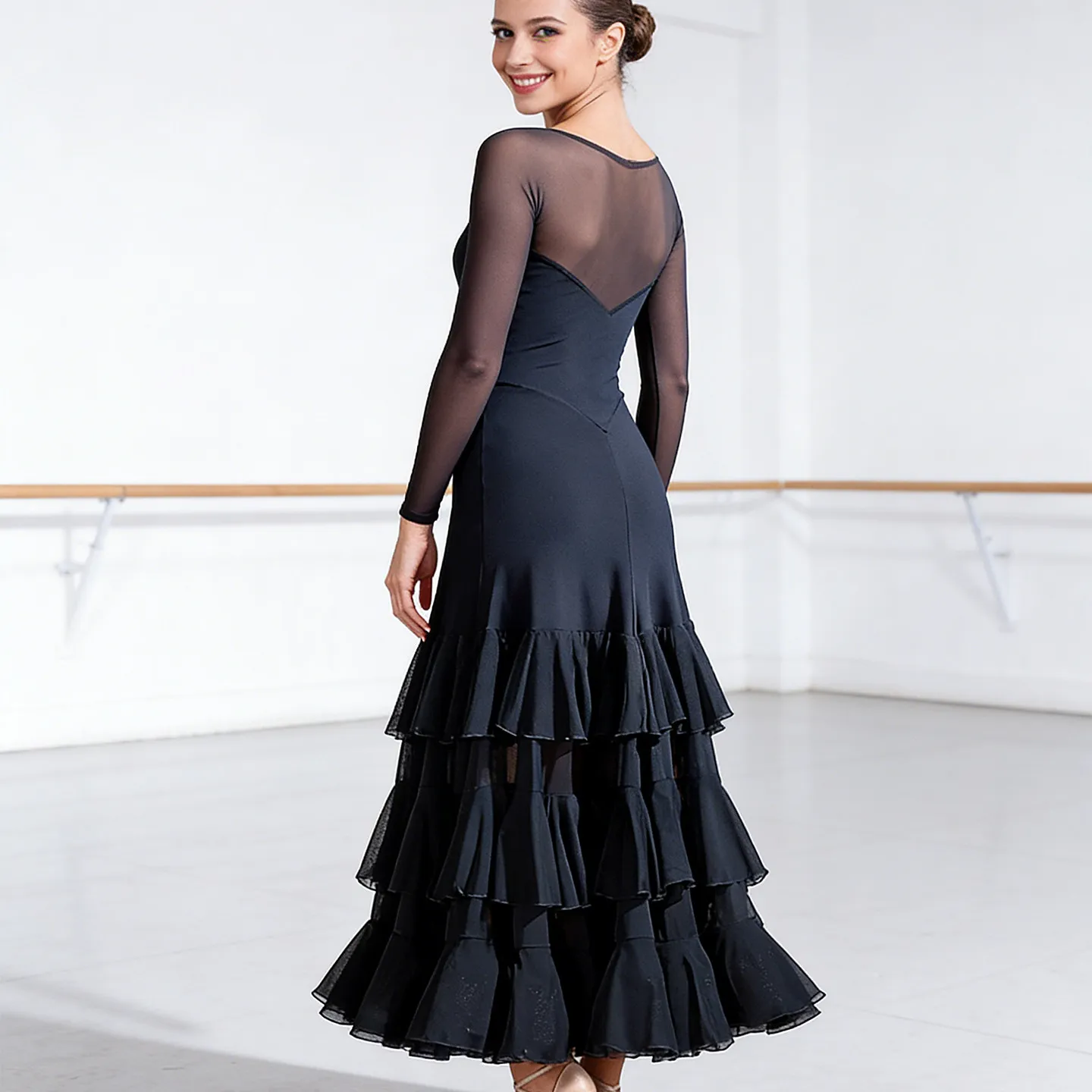 Modern Dance Dress New Ballroom Dance Waltz Ballroom Dance Large Swing Dress Table Performance Dress Long Sleeve New