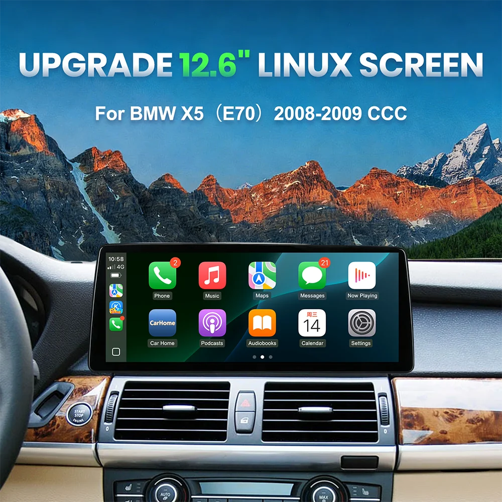 12.6 inch Ultra Wide Linux Screen Upgrade for BMW E70 5 Series 2008-2009 CCC 2010-2013 CIC Plug and Play Supports Factory iDrive