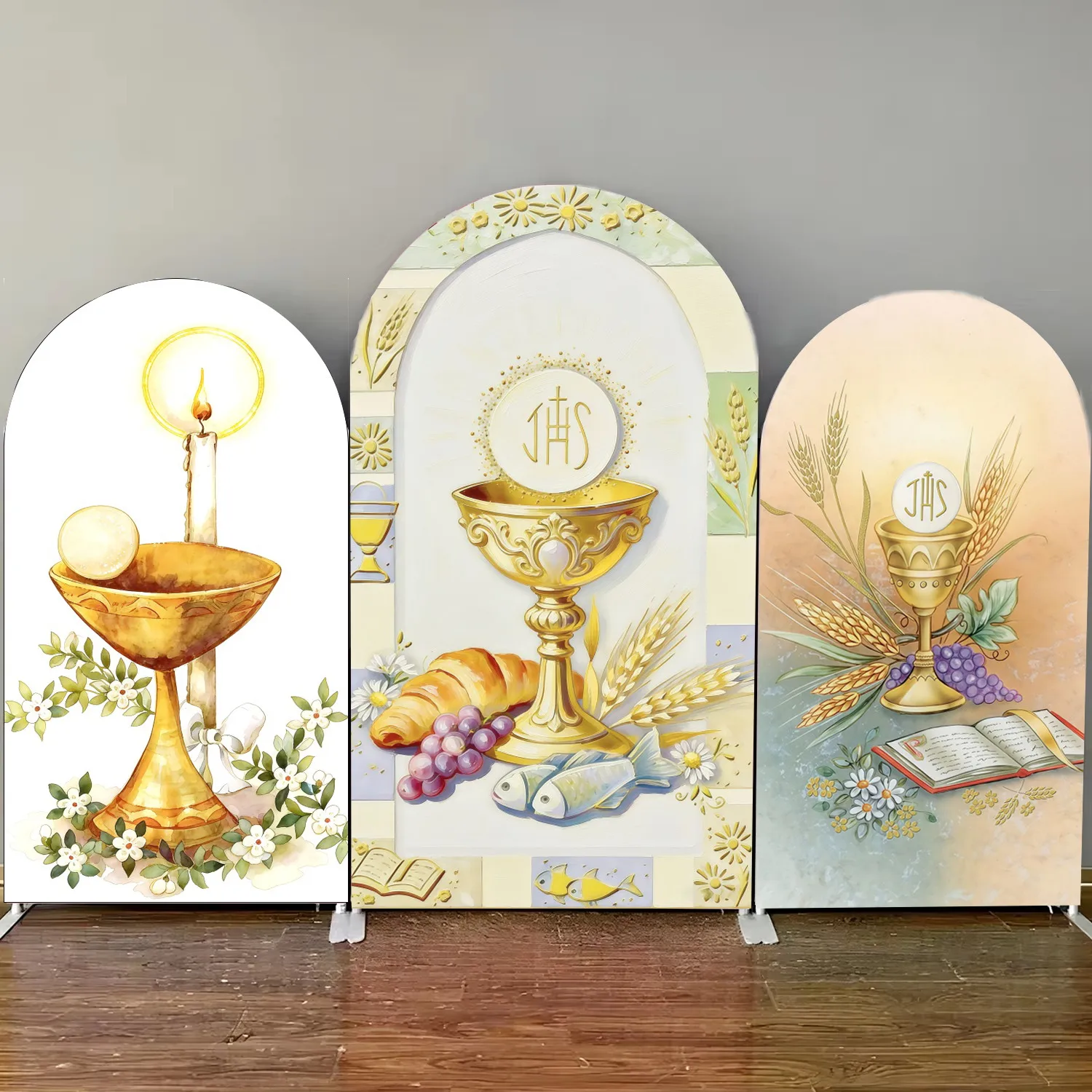 First Holy Communion Party Arch Backdrop Cover Holy Grail Bible Baby Baptism Party Decoration Customize Elastic Photo Background
