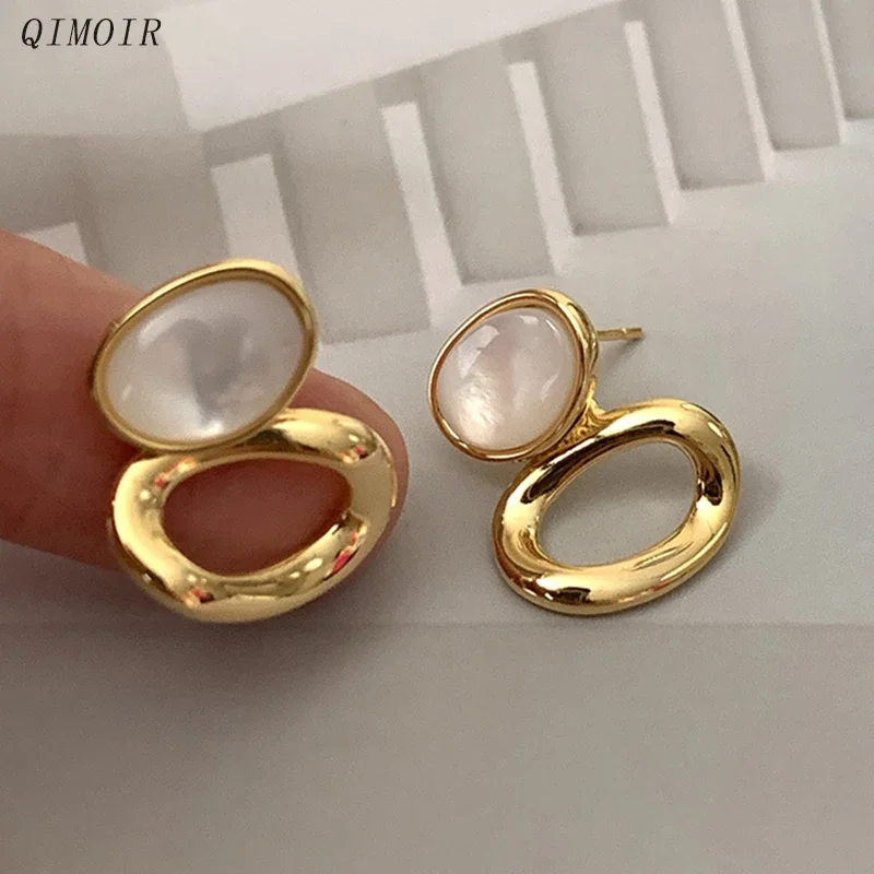 Oval Metal Post Earrings For Women Hollow Elegant Party Accessories Cat's Eye Glass Cute Fashion Jewelry Trendy New Styles C1502