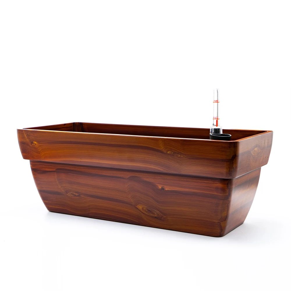 

7.8 in. Dark Wood Plastic Rectangle Self-watering Planter Pot