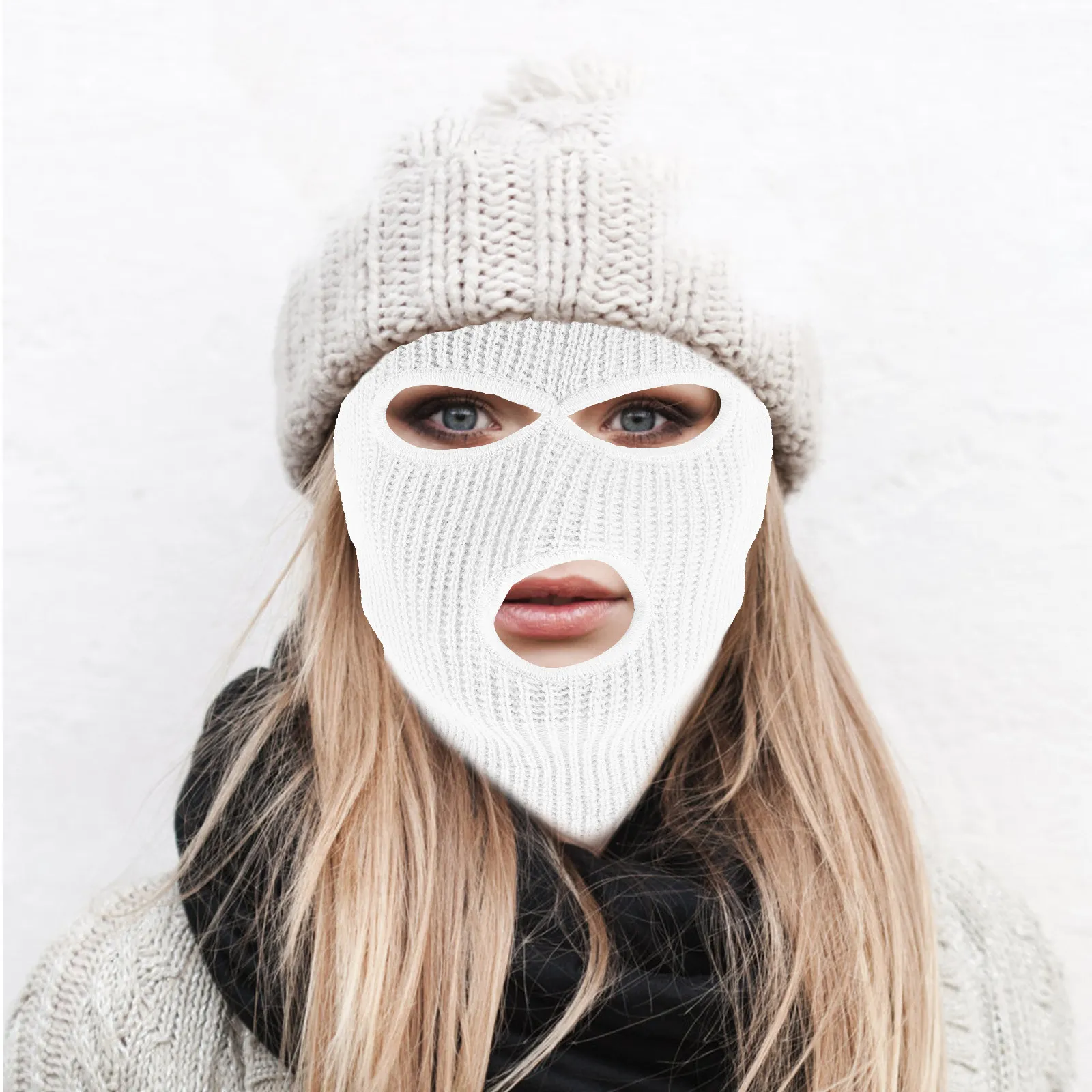 

Warm 3 Hole Ski Mask Knitted Full Face Cover Winter Ski Mask Beanie Outdoor Sports for Men Women 3-Hole Full Face Cover