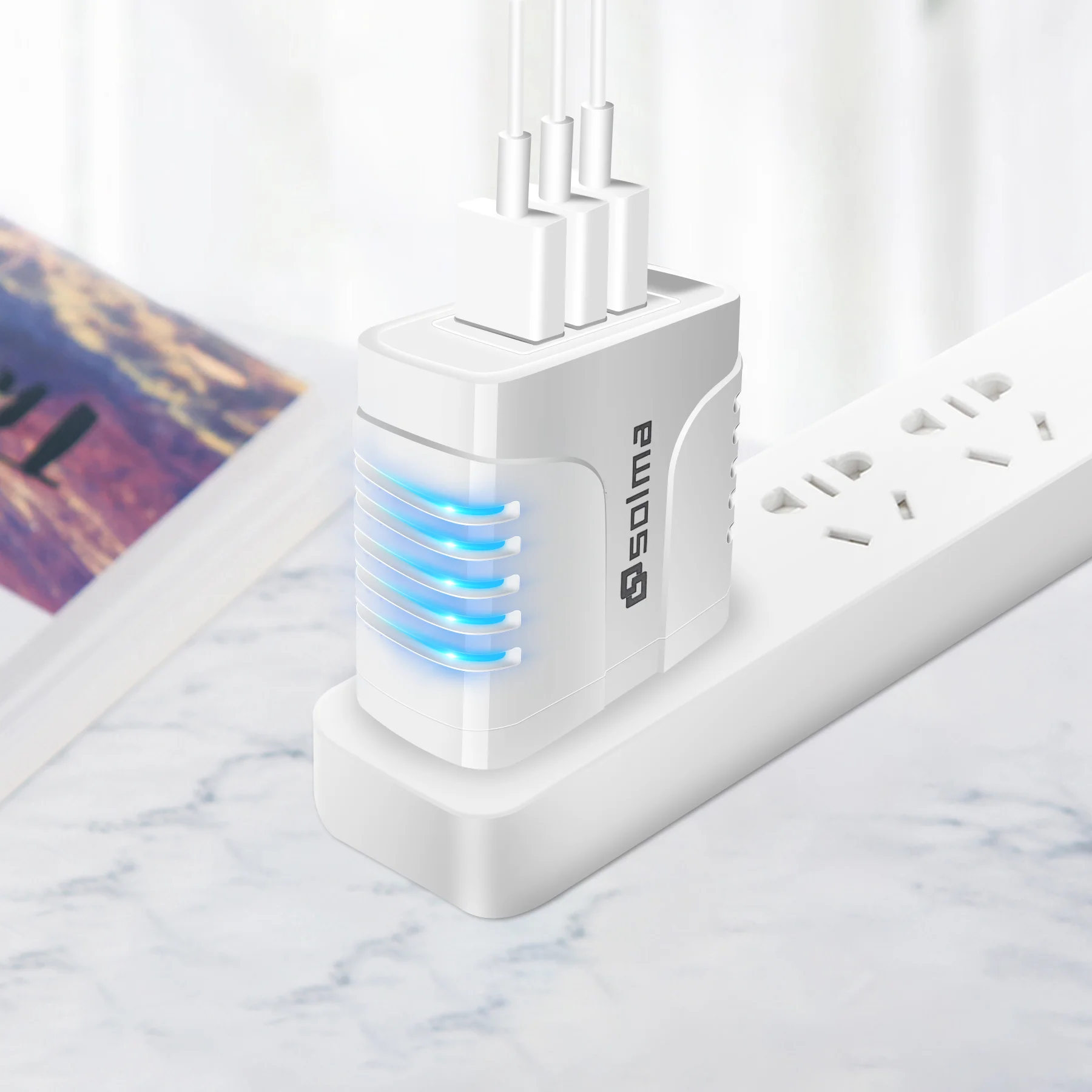 3-Port USB الجدار مهايئ شاحن لون الحلوى للهاتف المحمول شاحن السفر شحن مؤشر السفر 3USB ميناء متعدد الذكاء #1