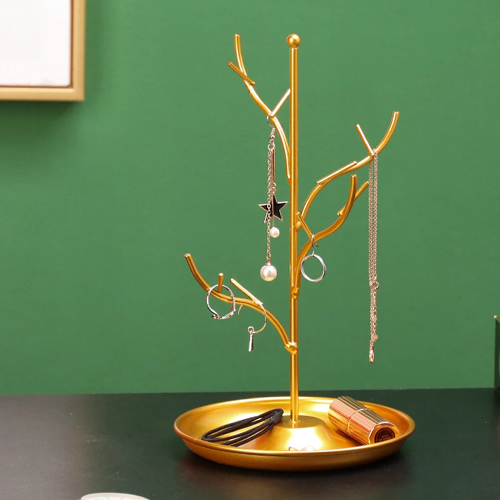 

Golden Tree Branches Iron Jewelry Display Rack Necklace Earring Bracelet Organizer Stand Home Decor Desktop Holder Gift