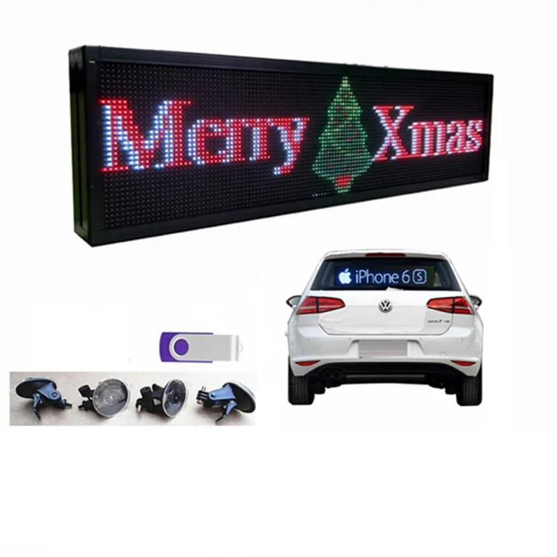 Led Car Sign Full Color Message Board USB Connected Programmable, with 12V Car Cigarette Lighter 2pcs Suction Cups Car Window