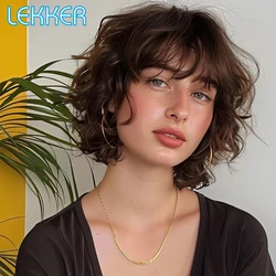 Lekker Brown Short Pixie Cut Deep Curly Bob Human Hair Wigs With Bangs For Women Brazilian Remy Hair Full Machine Made 10
