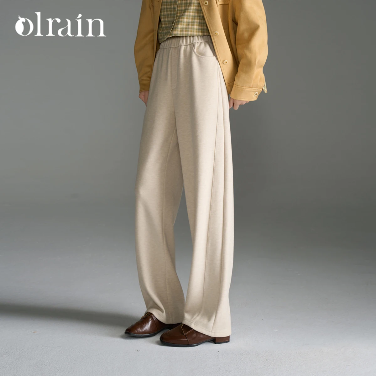 

OLrain Knitted Casual Pants Women's Autumn 2025 New Elastic Waist Straight Long Trousers Solid Basic Female Clothing O57QK001609