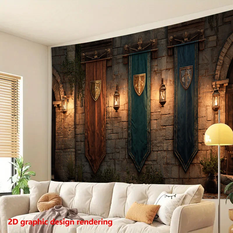 Vintage Medieval Castle Tapestry Wall Hanging Decor for Man Cave Gothic Style Room Backdrop