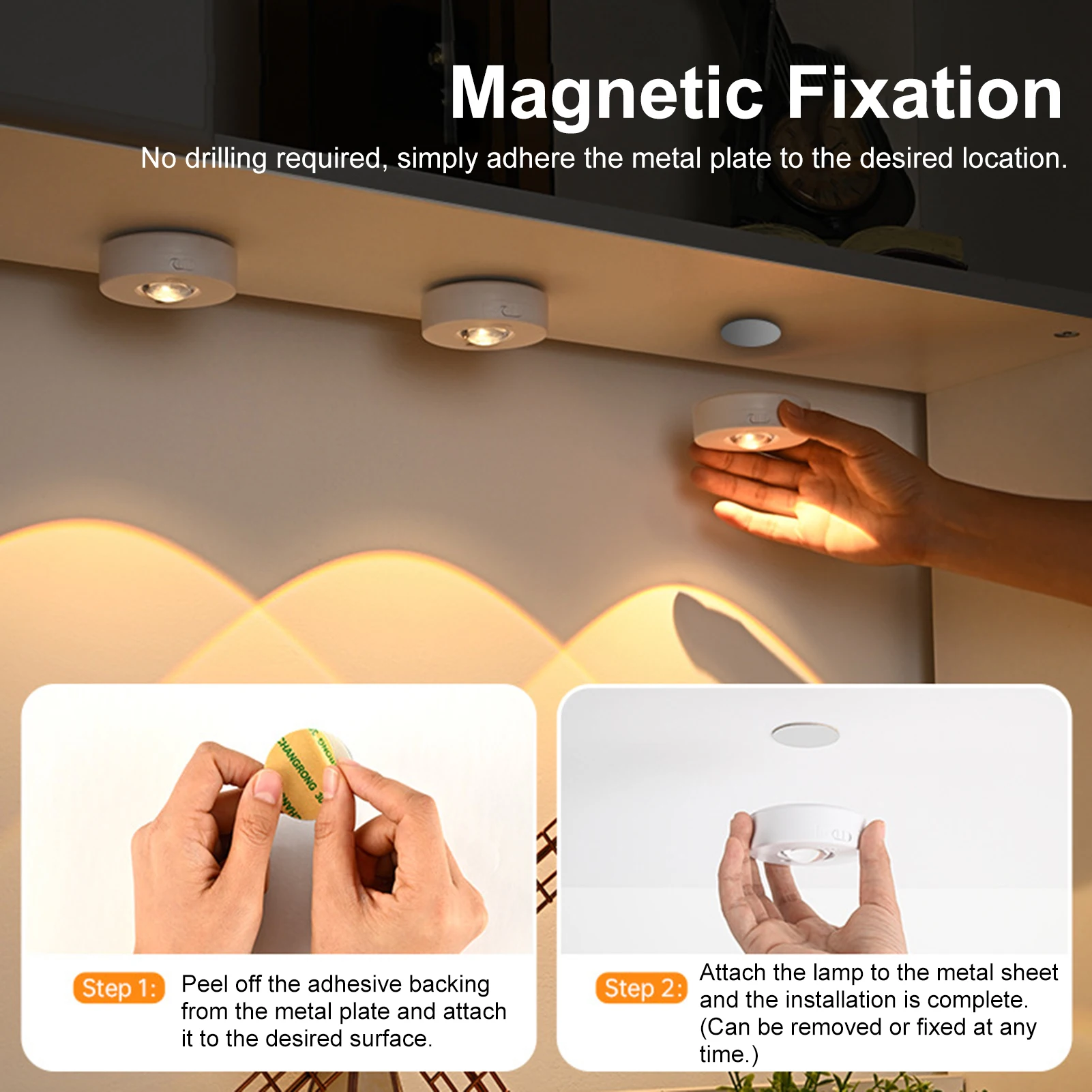 ไฟ LED ตู้แม่เหล็ก 3 ชิ้น/6 ชิ้น 0.3 วัตต์ พร้อมรีโมท ชาร์จผ่าน Type-C ปรับอุณหภูมิสีได้ ตั้งเวลาได้ 15/30/60 นาที