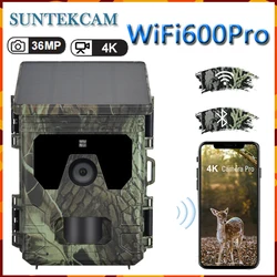 Caméra de chasse à charge solaire WiFi 600Pro, Bluetooth, WiFi, caméra de surveillance extérieure, vidéo 4K, 36MP, visionnage vidéo en ligne, nouveau