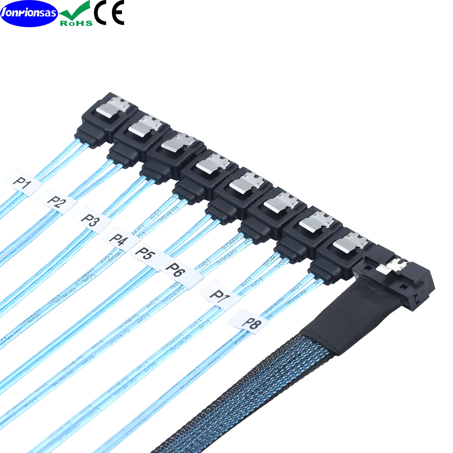 PCI-E Ultraport Slimline SAS 4.0 LP كابل توصيل داخلي للخادم المنخفض SFF-8654 8i 74pin إلى 8X SATA 7Pin #5