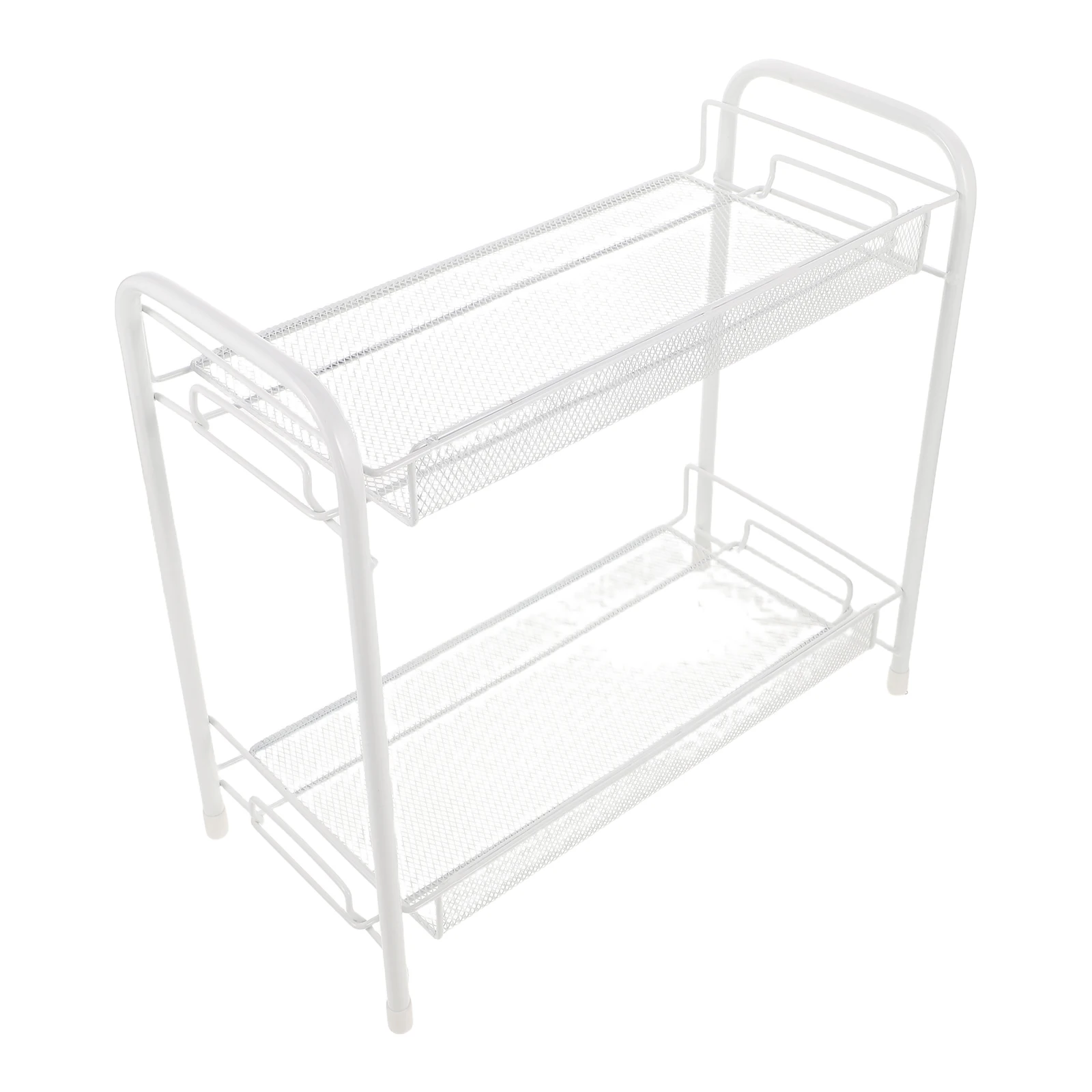 

Double Layer Coffee Storage Rack Stainless Steel Kitchen Spice Organizer Countertop Bathroom Shelf Guardrail Mesh Design