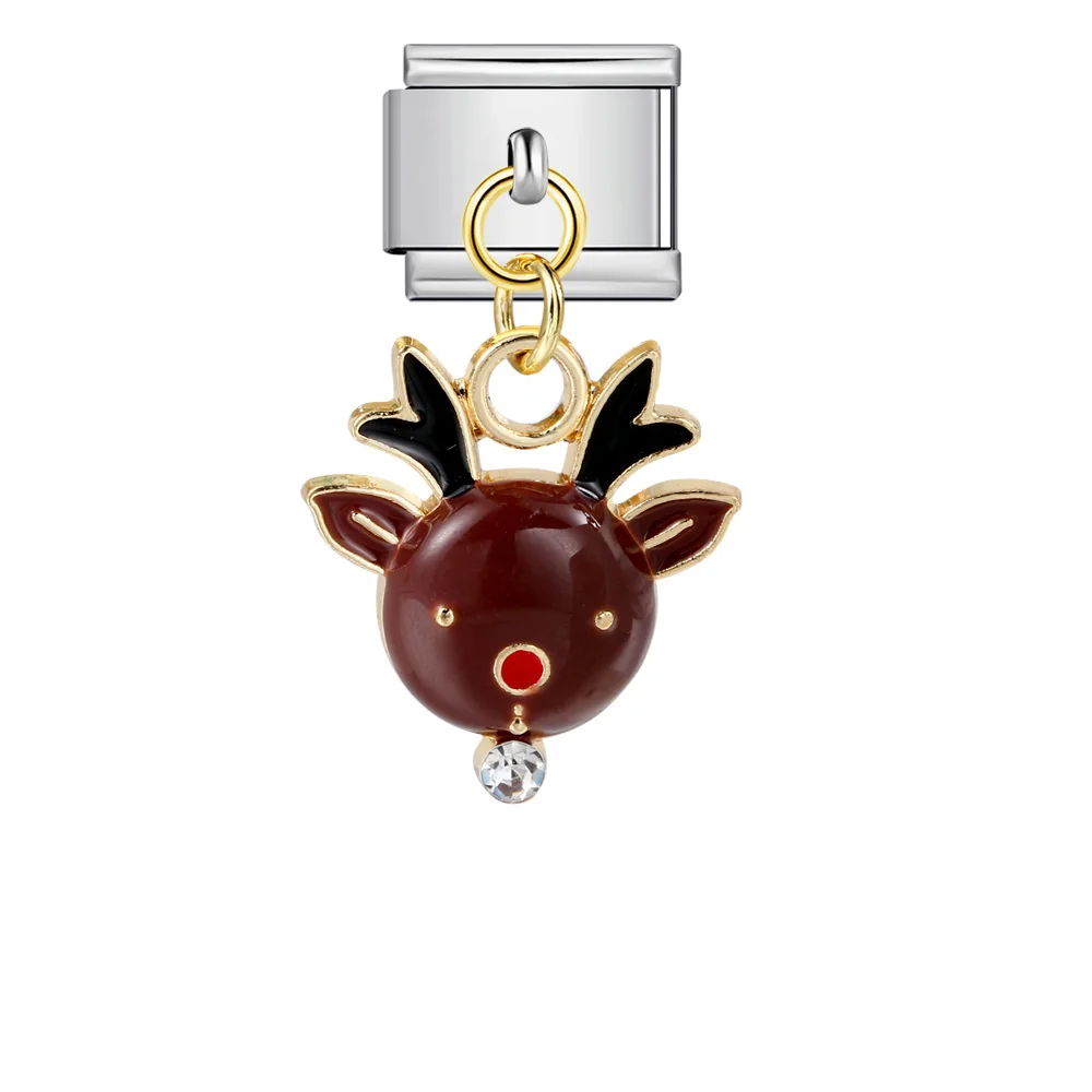 Romantischer Weihnachts-Schneemann, Bonbon-Glocke, Elch, Hirsch, italienischer Glieder-Charm, passend für 9mm Edelstahl-Armband, Schmuck DIY Herstellung – Detail 5