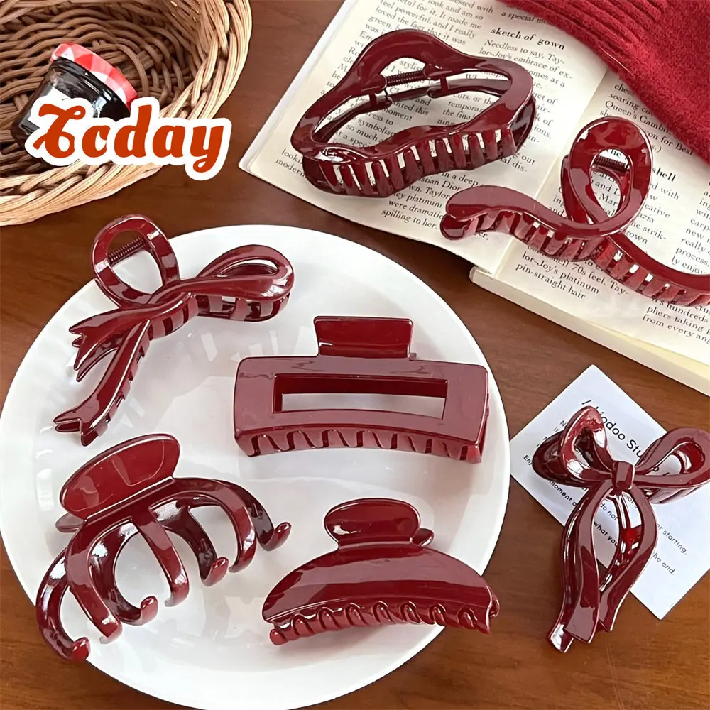 Advanced Wine Red Scratch Clip For Girls Back Of The Head Hair Clip Shark Clip Vintage Hairpin Headband 