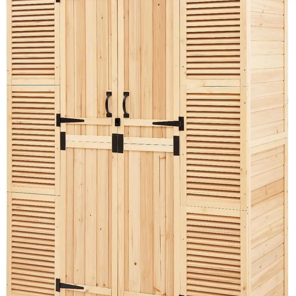 

Waterproof Outdoor Wooden Shed with Metal Frame, Double Doors, and Floor - 58x27x78