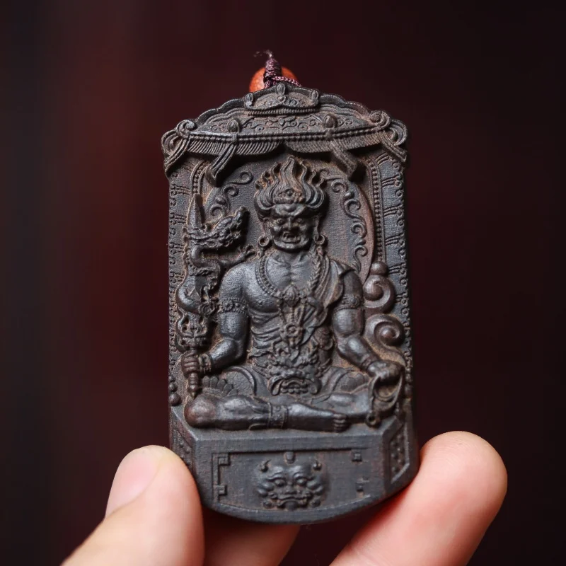 Retro Wood Carving Guardian Deity of the Twelve Zodiac Fudo Myoo Buddha Statue Talisman Hanging Ornament Exquisite Handicraft