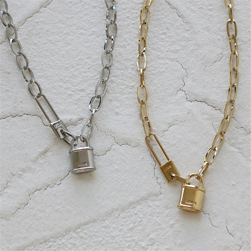 Clavicle Chain with Lock Necklace for Women Padlock Pendant  High Quality Titanium Steel Plated 18K Gold Choker Fashion Jewelry