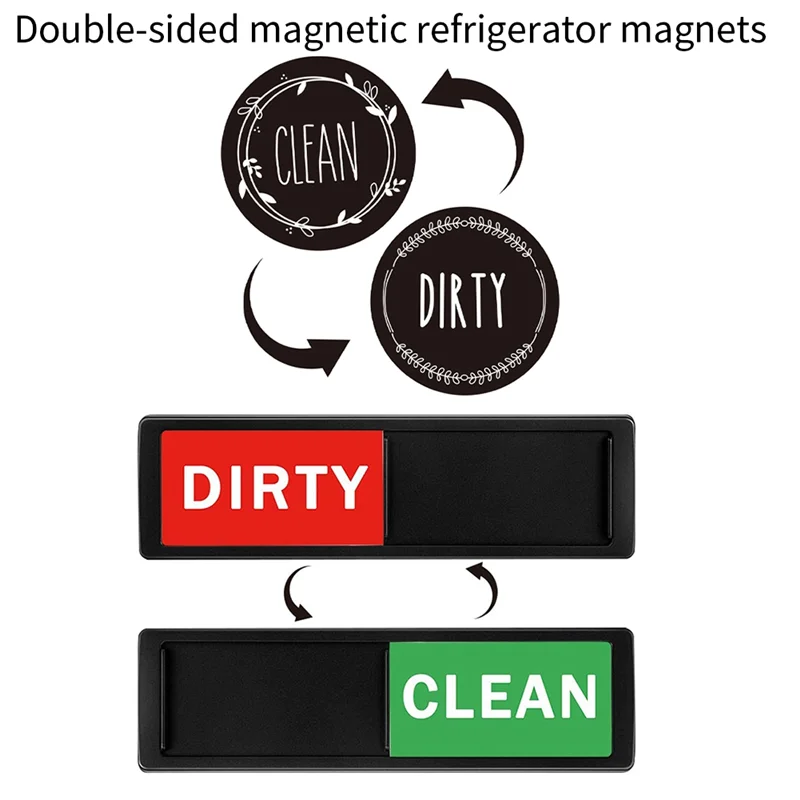 ABGN 2 قطعة غسالة الصحون المغناطيس نظيفة القذرة علامة مصراع الأسود فقط يتغير عندما تدفع ذلك أطباق غير قابلة للخدش نظيفة القذرة