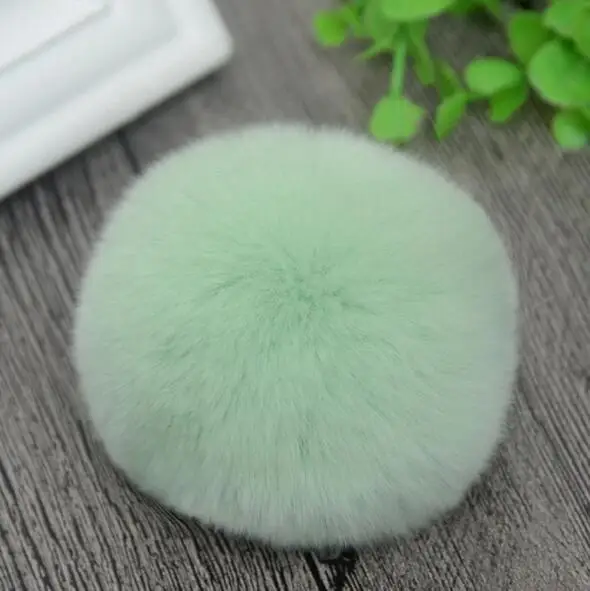 8cm bola bulu kelinci asli alami Pom Pom berbulu DIY topi musim dingin kupluk rajut topi pompom F001-lightgreen