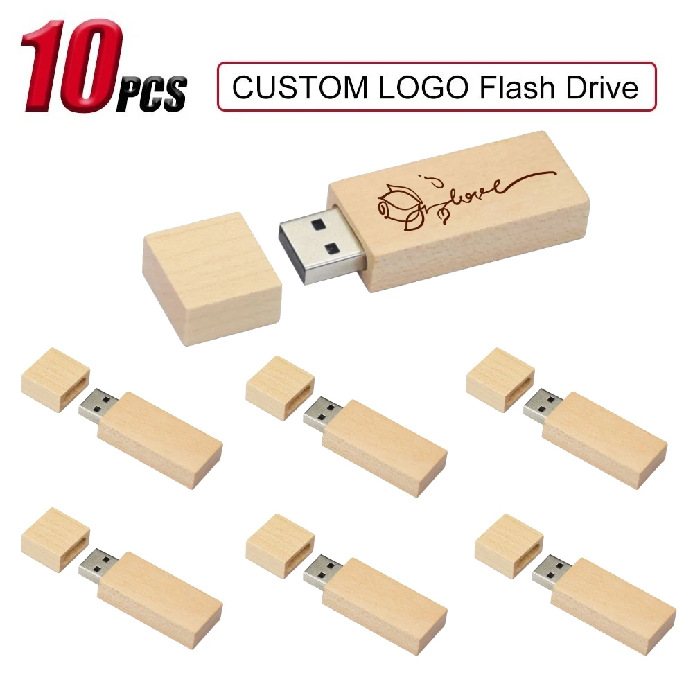 

10pcs/lot Wooden Business Usb Flash Drive Natural Wood Turn Over Pendrive 4GB 8GB 16GB 32GB 64gb Memory Stick Free Custom Logo