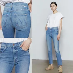 Women Stretch straight High Waist denim pants fashion casual ankle-length Blue jeans Elastic slim fit Streetwear Fashion