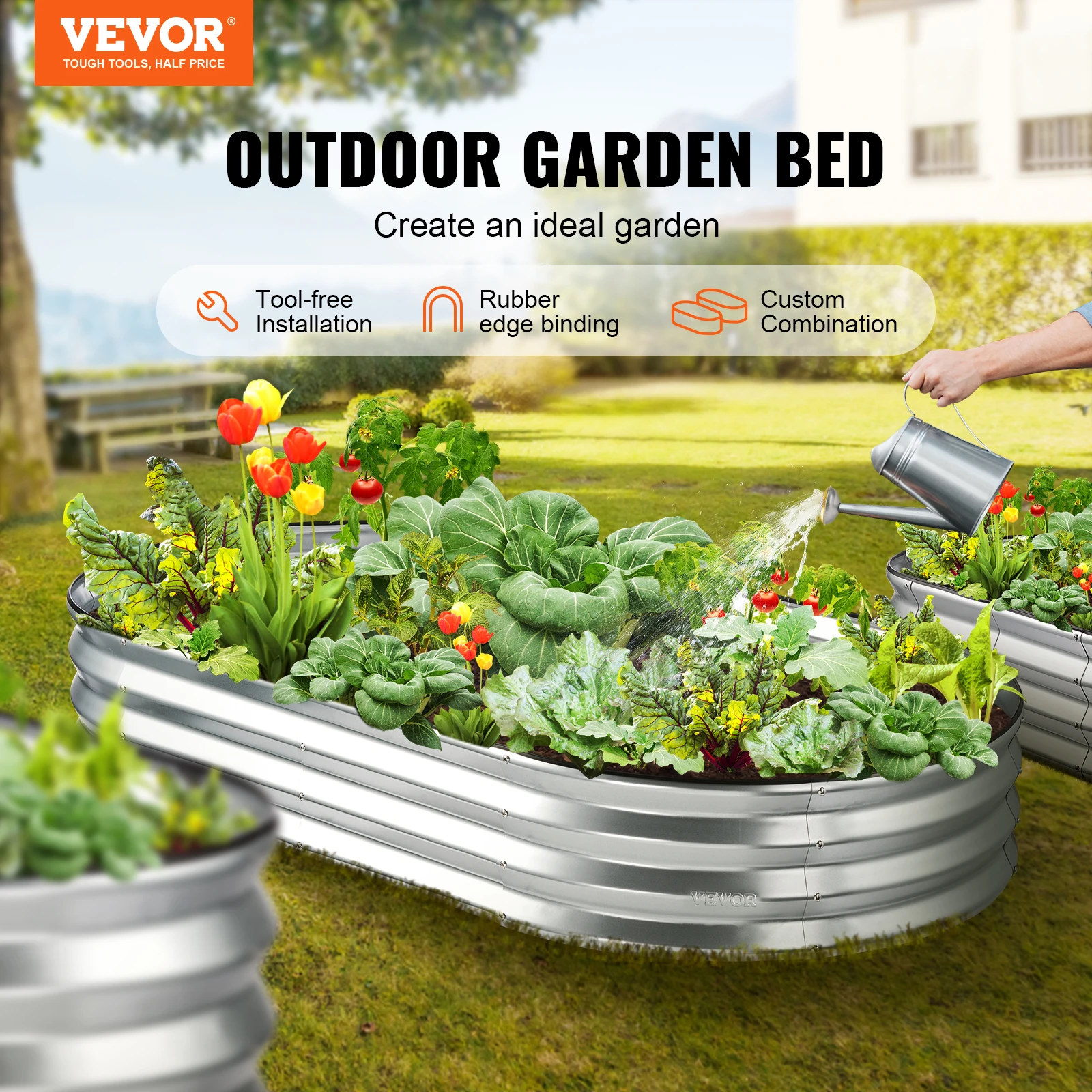 VEVOR Raised Garden Bed Kit Large Metal Raised Planter Box Garden Beds Outdoor for Vegetables Flowers and Herbs with Open Bottom