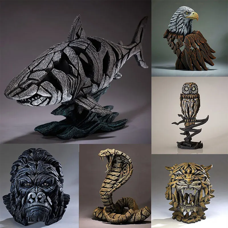 

Modern Animal Resin Sculpture 3D Wildlife Figurine Crafts Shark Tiger Lion Monkey Wall Hanging Decorated Family Home Decoration