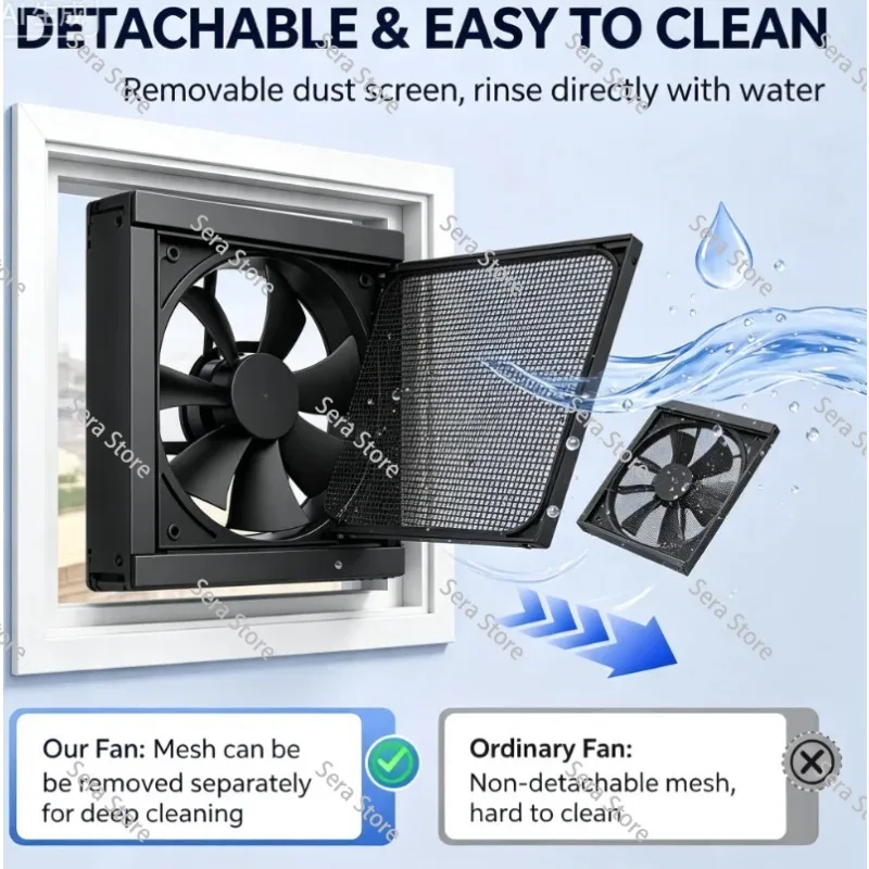 Telescopic Window Mount Exhaust No Drilling Installation Removable Washable Dust ScreenAdjustable Window Ventilation Cooling Fan