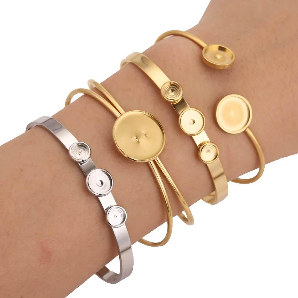 2 Stück verstellbare Armreifrohlinge aus Edelstahl, Armreifrohlinge mit Cabochon-Basis, Schmuckzubehör, DIY-Armband für die Schmuckherstellung – Detail 1