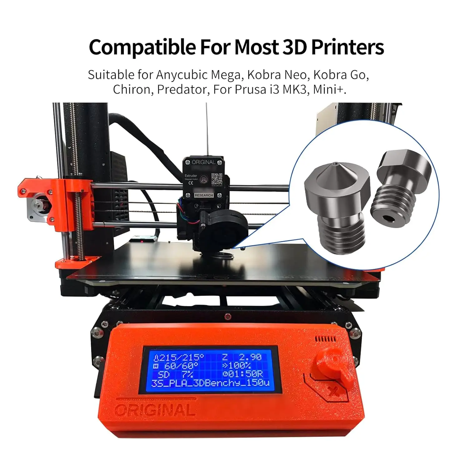 1/2/5 Buah Kepala Cetak Nosel Baja Keras Ekstruder E3D V6 untuk Prusa I3 MK3 MK4 Anycubic I3 Mega S Chiron Bagian Printer 3D