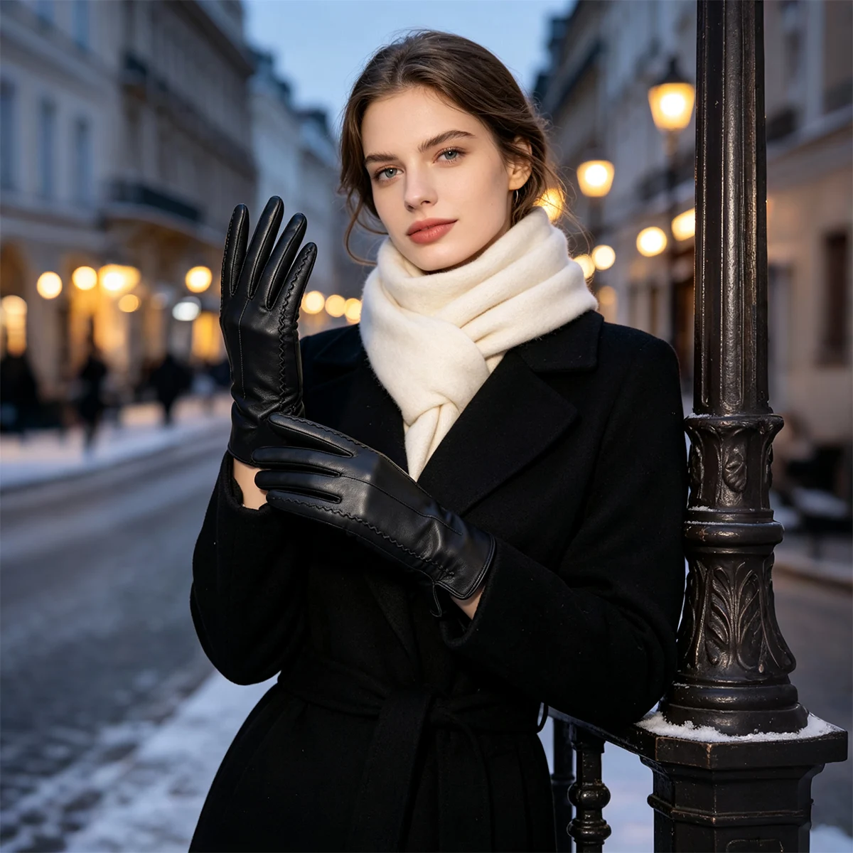 Fashion Sheepskin Leather Women's Gloves, Comfortable Warm Touch Screen Winter Gloves Versatile for Daily and Driving