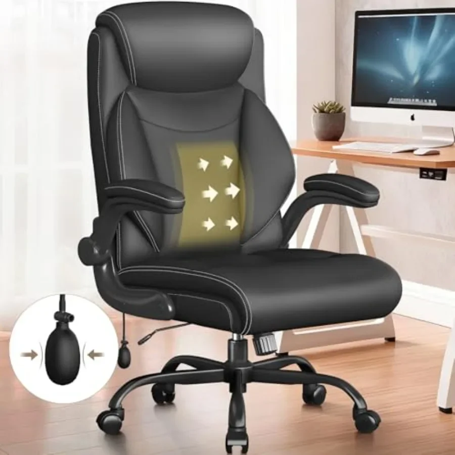 Ergonomic Office Chair with Inflatable Lumbar Support, High Back Design for Home Work Use, Black Enhanced Comfort, Adjustable H