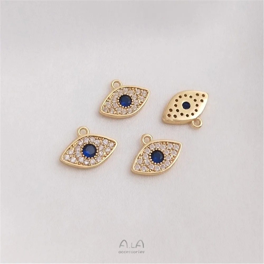 14K Gold Color Preservation Micro-inlaid Zircon Blue Turkish Eye Pendant Diy Bracelet Ear Buckle Earrings Pendant view 5