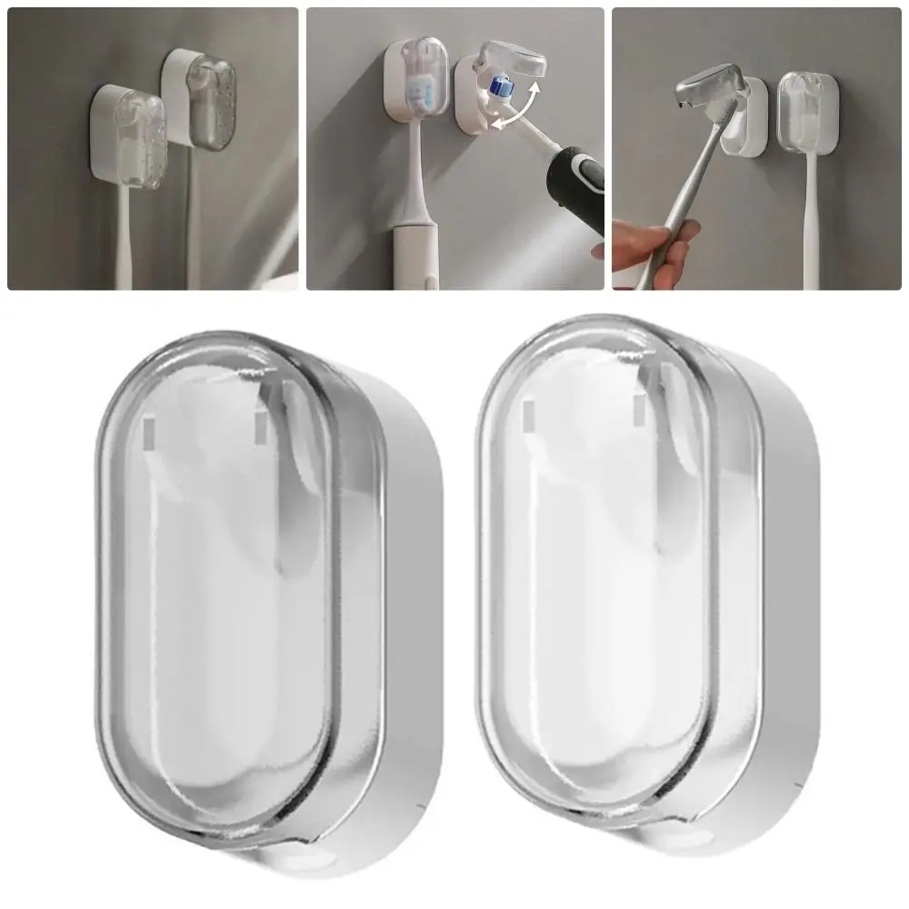 1Pcs Dustproof Toothbrush Holder Stylish Design For Home Toothbrush Storage Shelf White Grey Wall-mounted